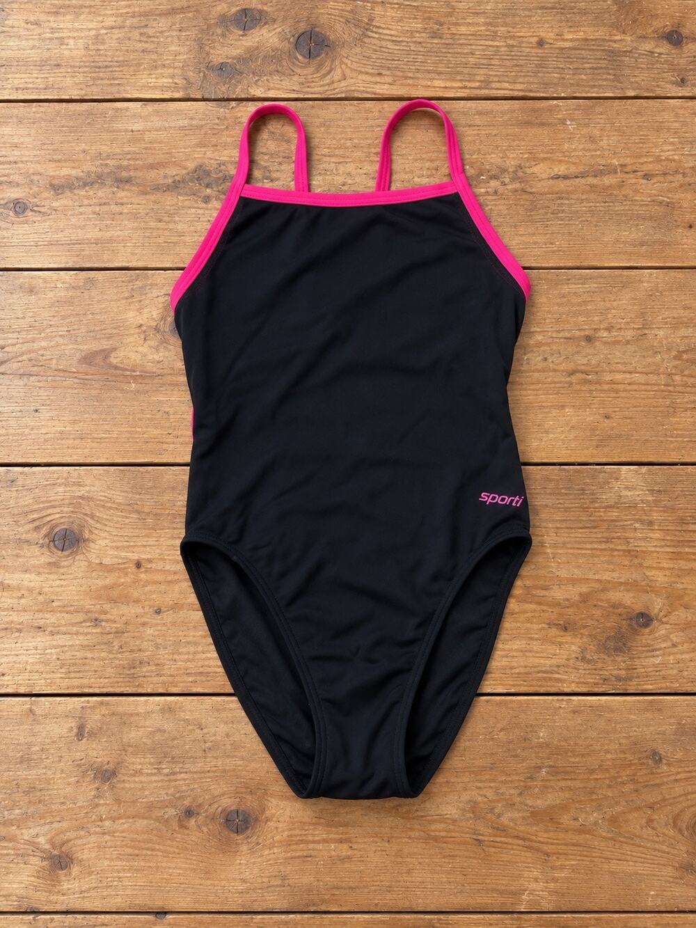 Sporti Women’s Size 36 Black Pink One Piece Competition Swimsuit Open Cross Back